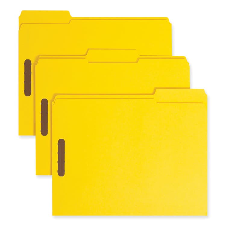 SMEAD MANUFACTURING CO. Top Tab Colored Fastener Folders, 1/3-Cut Tab: Assorted, Expands 0.75", 2 Fasteners, Letter Size, Yellow, 50/Box (SMD12940)