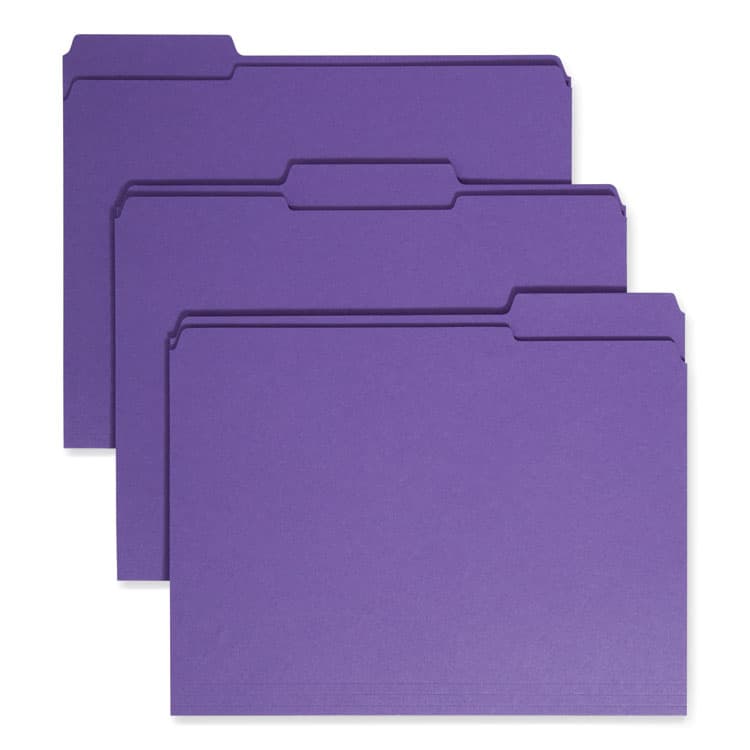 SMEAD MANUFACTURING CO. Reinforced Top Tab Colored File Folders, 1/3-Cut Tabs: Assorted, Letter Size, 0.75" Expansion, Purple, 100/Box (SMD13034)