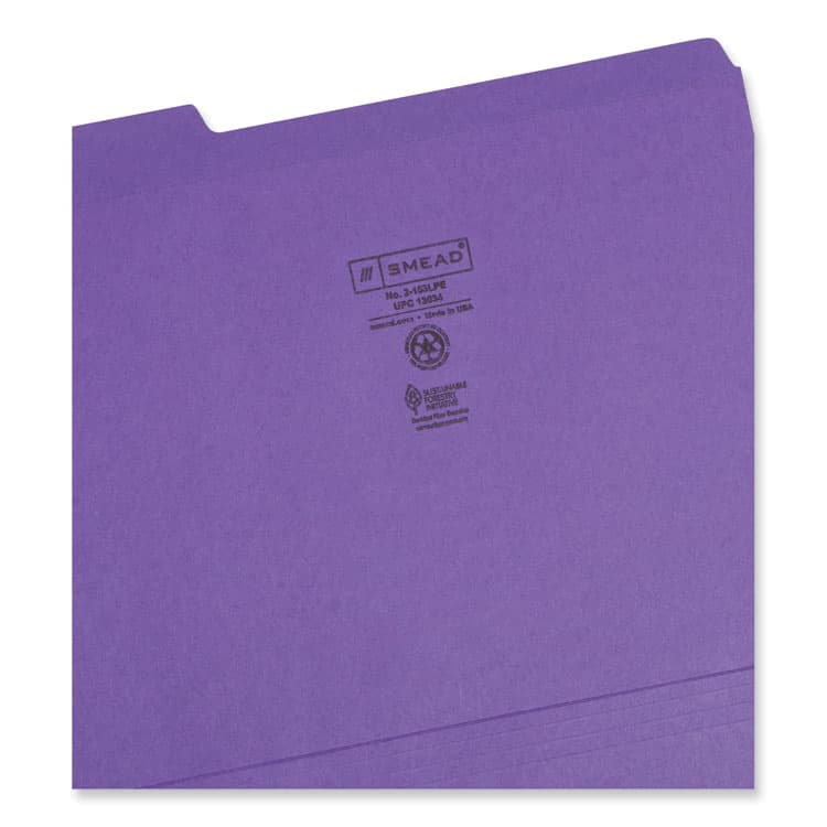SMEAD MANUFACTURING CO. Reinforced Top Tab Colored File Folders, 1/3-Cut Tabs: Assorted, Letter Size, 0.75" Expansion, Purple, 100/Box (SMD13034) thumbnail 3