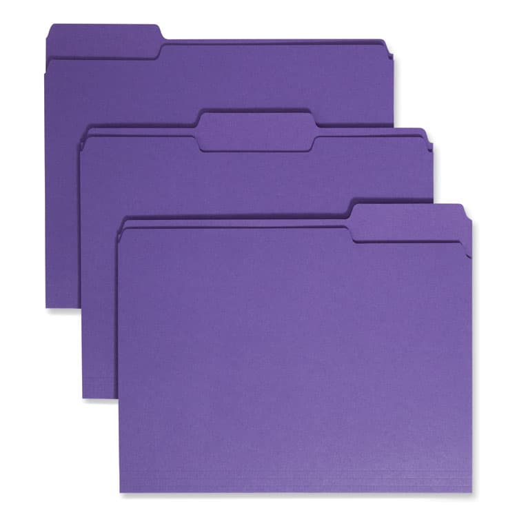 SMEAD MANUFACTURING CO. Colored File Folders, 1/3-Cut Tabs: Assorted, Letter Size, 0.75" Expansion, Purple, 100/Box (SMD13043)