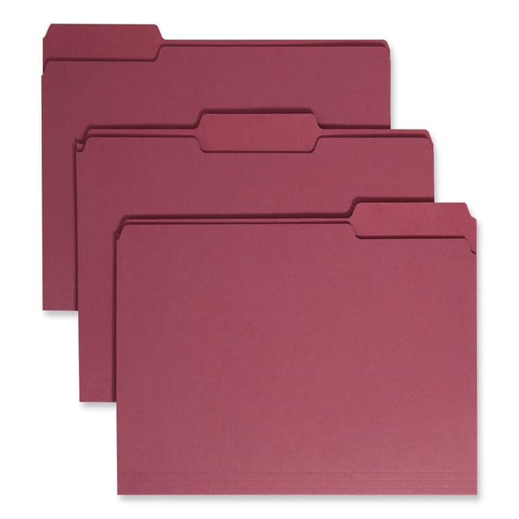 SMEAD MANUFACTURING CO. Colored File Folders, 1/3-Cut Tabs: Assorted, Letter Size, 0.75" Expansion, Maroon, 100/Box (SMD13093)