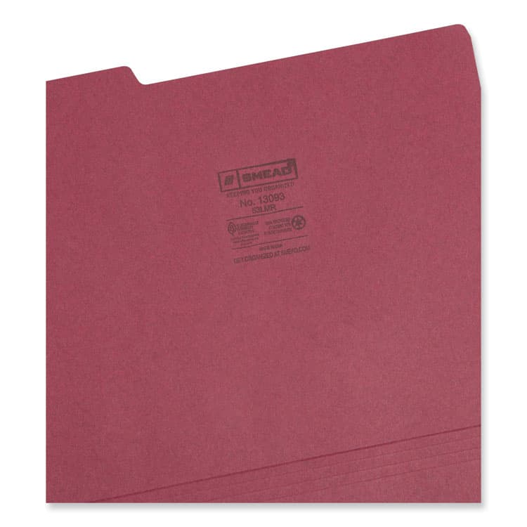 SMEAD MANUFACTURING CO. Colored File Folders, 1/3-Cut Tabs: Assorted, Letter Size, 0.75" Expansion, Maroon, 100/Box (SMD13093) thumbnail 3