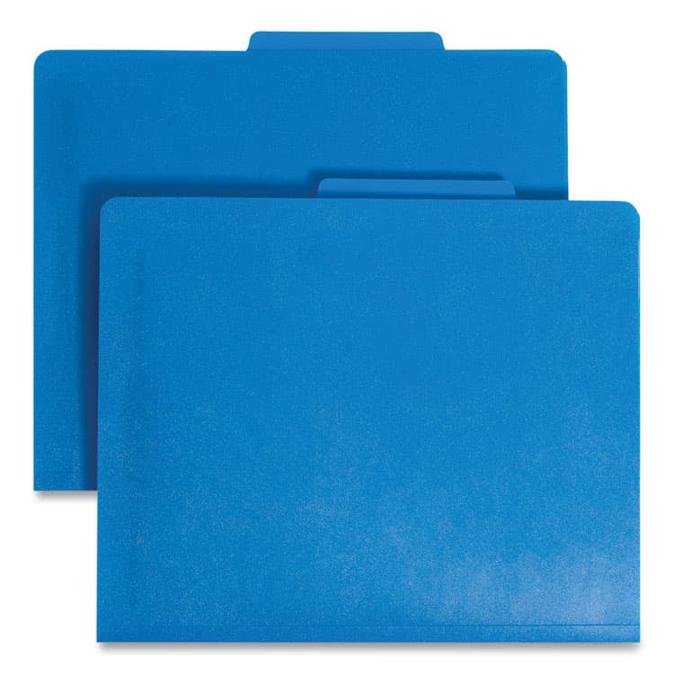 SMEAD MANUFACTURING CO. Poly Classification Folders, 2/5-Cut Tab: Right of Center, Expands 2", 2 Dividers, 6 Fasteners, Letter Size, Blue, 10/Box (SMD14045)