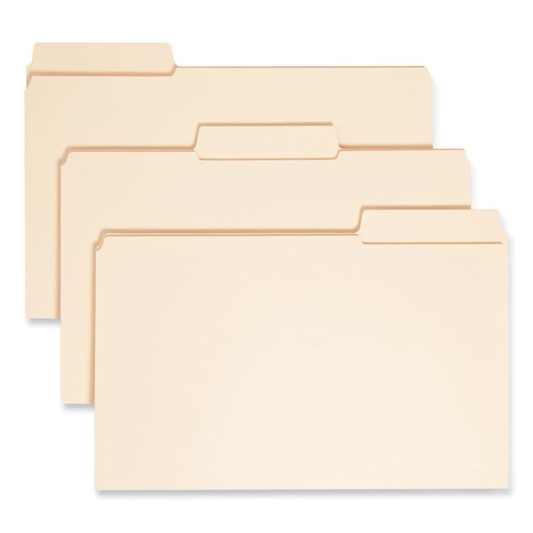 SMEAD MANUFACTURING CO. SuperTab Reinforced Guide Height Top Tab Folders, 1/3-Cut Tabs: Assorted, Legal Size, 0.75" Expansion, Manila, 100/Box (SMD15395)