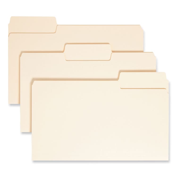 SMEAD MANUFACTURING CO. SuperTab Top Tab File Folders, 1/3-Cut Tabs: Assorted, Legal Size, 0.75" Expansion, 14-pt Manila, 50/Box (SMD15401)