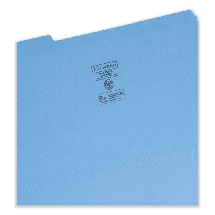 SMEAD MANUFACTURING CO. Reinforced Top Tab Colored File Folders, 1/3-Cut Tabs: Assorted, Legal Size, 0.75" Expansion, Blue, 100/Box (SMD17034) thumbnail 3