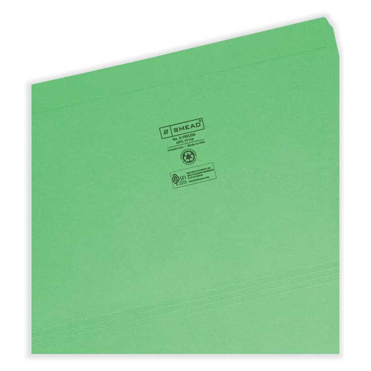 SMEAD MANUFACTURING CO. Reinforced Top Tab Colored File Folders, Straight Tabs, Legal Size, 0.75" Expansion, Green, 100/Box (SMD17110) thumbnail 3