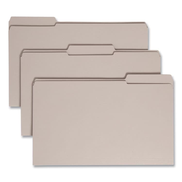 SMEAD MANUFACTURING CO. Reinforced Top Tab Colored File Folders, 1/3-Cut Tabs: Assorted, Legal Size, 0.75" Expansion, Gray, 100/Box (SMD17334)