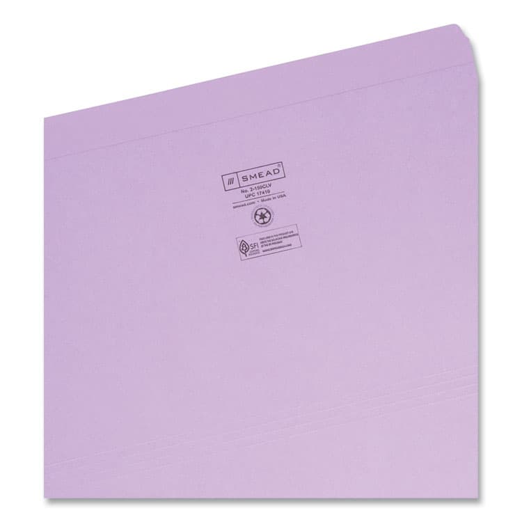 SMEAD MANUFACTURING CO. Reinforced Top Tab Colored File Folders, Straight Tabs, Legal Size, 0.75" Expansion, Lavender, 100/Box (SMD17410) thumbnail 3
