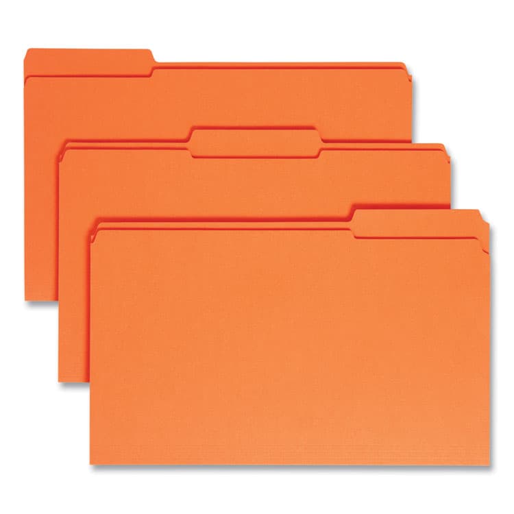 SMEAD MANUFACTURING CO. Reinforced Top Tab Colored File Folders, 1/3-Cut Tabs: Assorted, Legal Size, 0.75" Expansion, Orange, 100/Box (SMD17534)