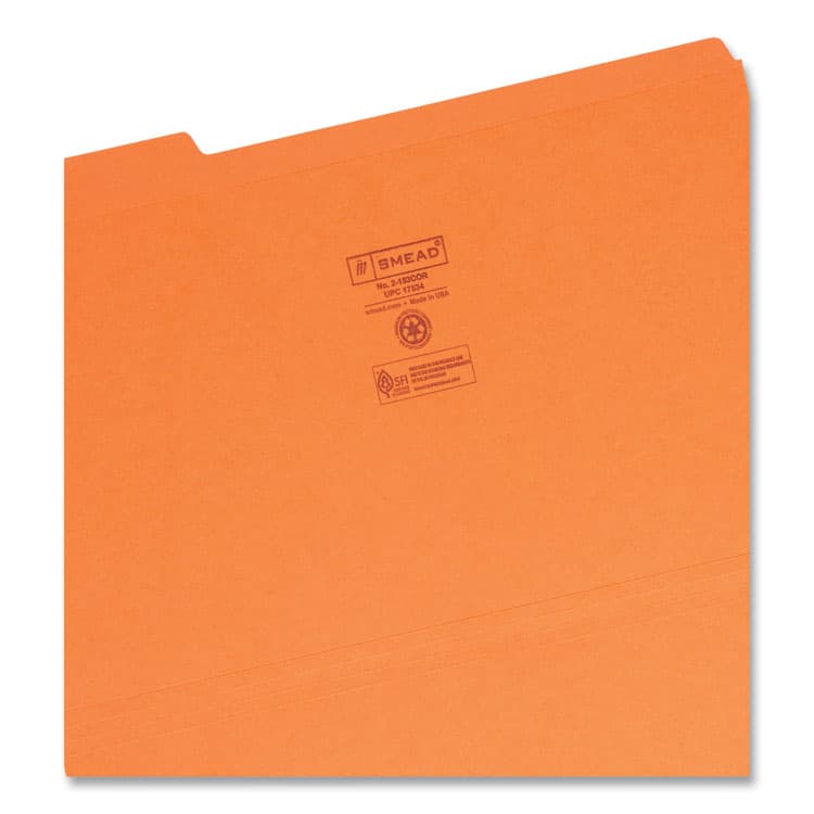 SMEAD MANUFACTURING CO. Reinforced Top Tab Colored File Folders, 1/3-Cut Tabs: Assorted, Legal Size, 0.75" Expansion, Orange, 100/Box (SMD17534) thumbnail 3