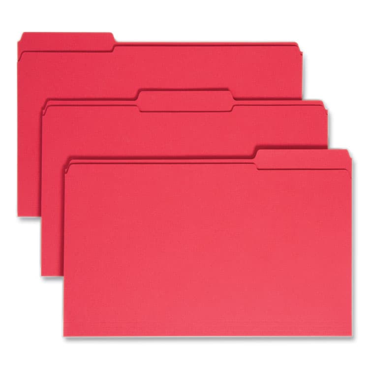 SMEAD MANUFACTURING CO. Reinforced Top Tab Colored File Folders, 1/3-Cut Tabs: Assorted, Legal Size, 0.75" Expansion, Red, 100/Box (SMD17734)