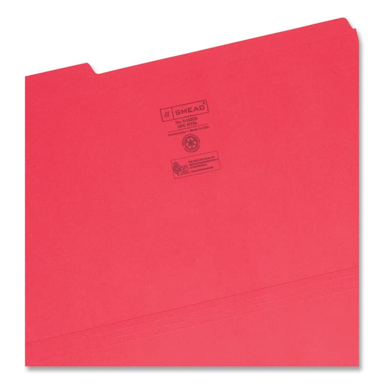 SMEAD MANUFACTURING CO. Reinforced Top Tab Colored File Folders, 1/3-Cut Tabs: Assorted, Legal Size, 0.75" Expansion, Red, 100/Box (SMD17734) thumbnail 3