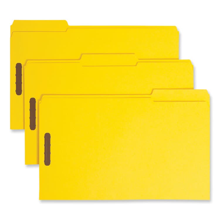 SMEAD MANUFACTURING CO. Top Tab Colored Fastener Folders, 1/3-Cut Tab: Assorted, Expands 0.75", 2 Fasteners, Legal Size, Yellow, 50/Box (SMD17940)