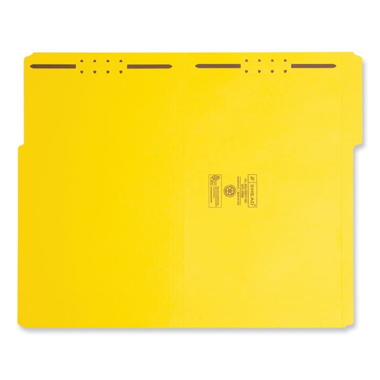 SMEAD MANUFACTURING CO. Top Tab Colored Fastener Folders, 1/3-Cut Tab: Assorted, Expands 0.75", 2 Fasteners, Legal Size, Yellow, 50/Box (SMD17940) thumbnail 2