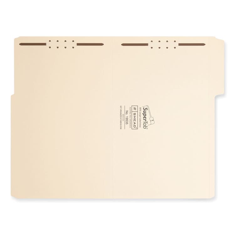 SMEAD MANUFACTURING CO. SuperTab Reinforced Guide Height Fastener Folders, 1/3-Cut Tab, Expands 0.75", 2 Fasteners, Legal Size, 11-pt Manila, 50/Box (SMD19535) thumbnail 2