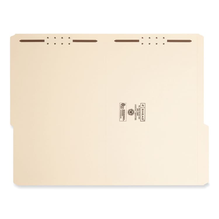 SMEAD MANUFACTURING CO. Top Tab Fastener Folders, 2/5-Cut Tab: Right of Center, Expands 0.75", 2 Fasteners, Legal Size, Manila, 50/Box (SMD19587) thumbnail 2