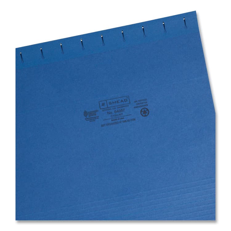 SMEAD MANUFACTURING CO. Colored Hanging File Folders with 1/5 Cut Tabs, Letter Size, 1/5-Cut Tabs, Navy, 25/Box (SMD64057) thumbnail 3
