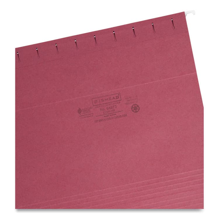 SMEAD MANUFACTURING CO. Colored Hanging File Folders with 1/5 Cut Tabs, Letter Size, 1/5-Cut Tabs, Maroon, 25/Box (SMD64073) thumbnail 3