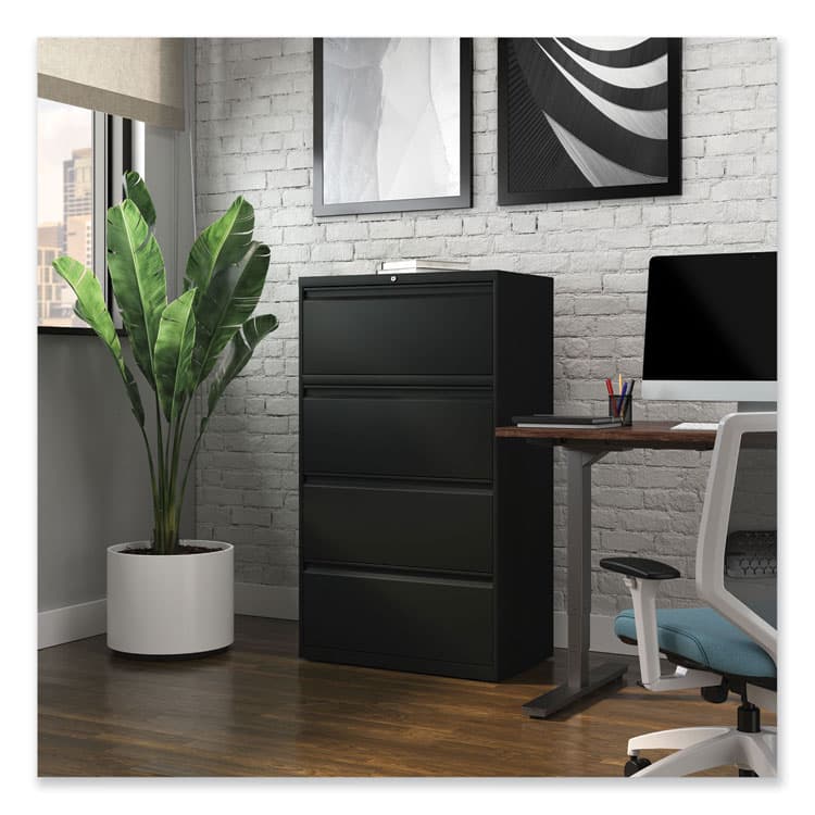 ALERA Lateral File, 4 Legal/Letter-Size File Drawers, Black, 30" x 18.63" x 52.5" (ALEHLF3054BL) thumbnail 3