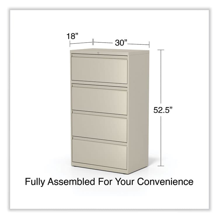 ALERA Lateral File, 4 Legal/Letter-Size File Drawers, Putty, 30" x 18.63" x 52.5" (ALEHLF3054PY) thumbnail 3