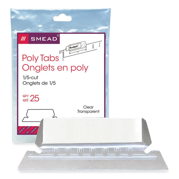 SMEAD MANUFACTURING CO. Poly Index Tabs and Inserts For Hanging File Folders, 1/5-Cut, White/Clear, 2.25" Wide, 25/Pack (SMD64600)