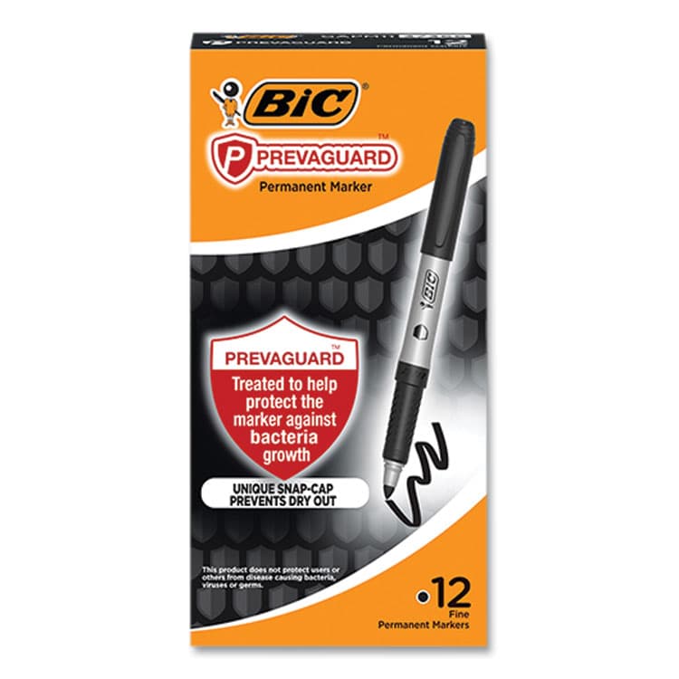 BIC CORP. PrevaGuard Permanent Marker, Fine Bullet Tip, Black, 12/Pack (BICGAPM11BLK)
