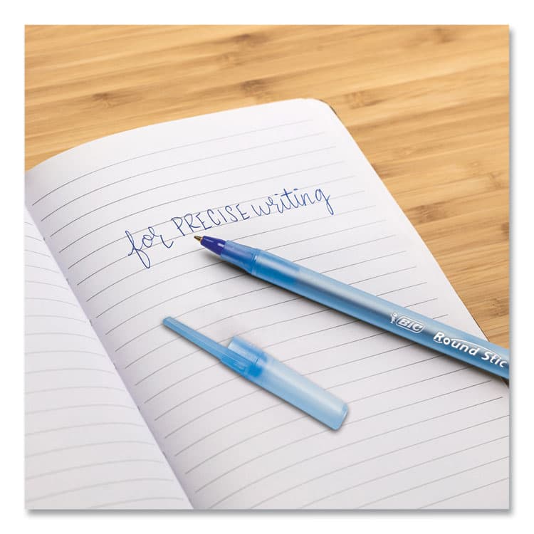 BIC CORP. Round Stic Xtra Life Ballpoint Pen, Stick, Medium 1 mm, Blue Ink, Translucent Blue Barrel, 144/Pack (BICGSM144AZBLU) thumbnail 4