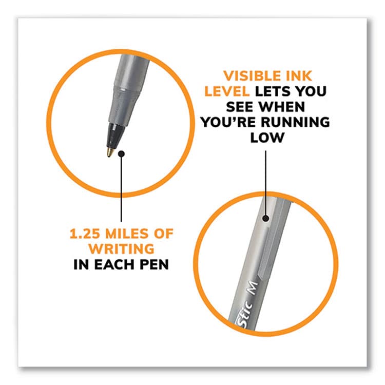BIC CORP. Round Stic Xtra Life Ballpoint Pen, Stick, Medium 1 mm, Black Ink, Translucent Black Barrel, 500/Pack (BICGSM500EBLK) thumbnail 4
