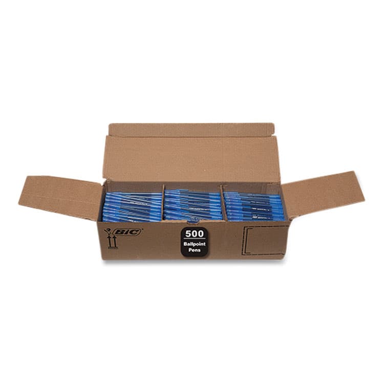 BIC CORP. Round Stic Xtra Life Ballpoint Pen, Stick, Medium 1 mm, Blue Ink, Translucent Blue Barrel, 500/Pack (BICGSM500EBLU)