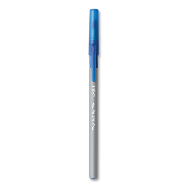 BIC CORP. Round Stic Grip Xtra Comfort Ballpoint Pen, Stick, Medium 1 mm, Blue Ink, Gray/Blue Barrel, 144/Pack (BICGSMG144EBLU) thumbnail 2