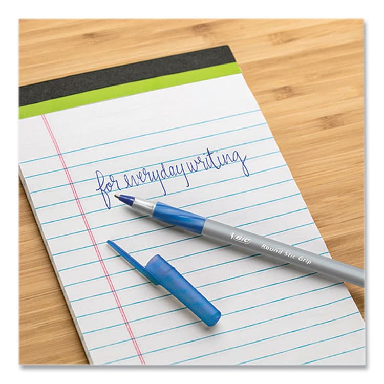 BIC CORP. Round Stic Grip Xtra Comfort Ballpoint Pen, Stick, Medium 1 mm, Blue Ink, Gray/Blue Barrel, 144/Pack (BICGSMG144EBLU) thumbnail 4