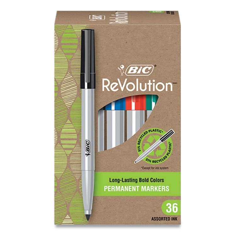 BIC CORP. ReVolution Permanent Markers, Fine Bullet Tip, Assorted Colors, 36/Pack (BICPMER36AST)
