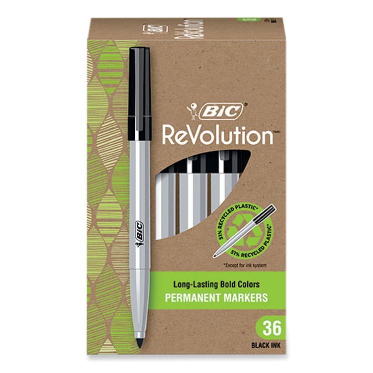 BIC CORP. ReVolution Permanent Markers, Fine Bullet Tip, Black, 36/Pack (BICPMER36BLK)