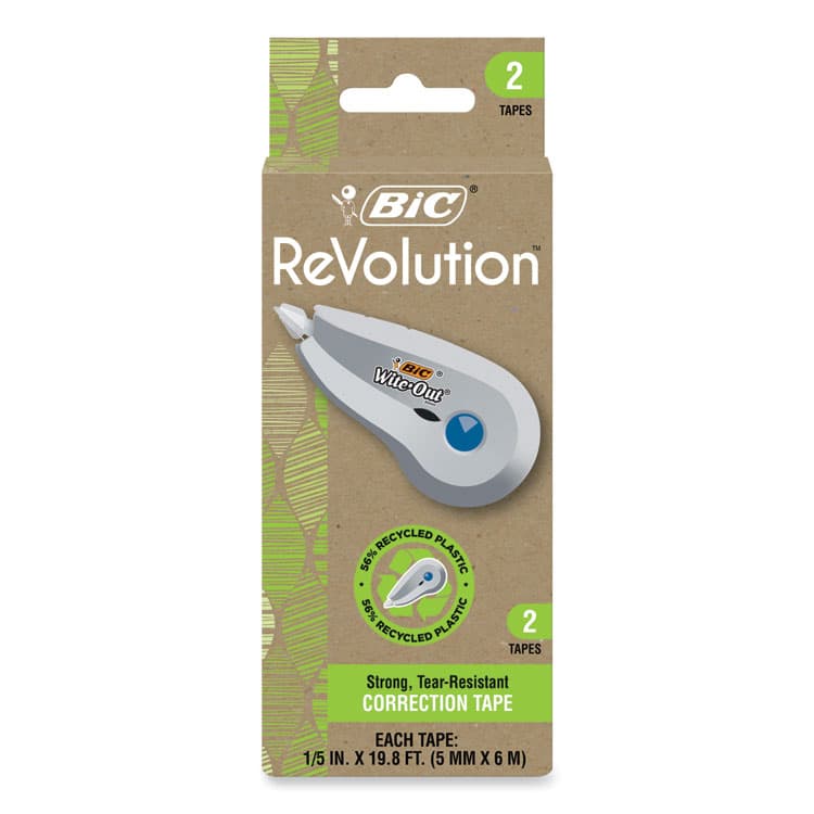 BIC CORP. Wite-Out Brand ECOlutions Mini Correction Tape, Non-Refillable, 0.2" x 19.8 ft, White Tape, White/Blue Dispenser, 2/Pack (BICWOET21WHI)