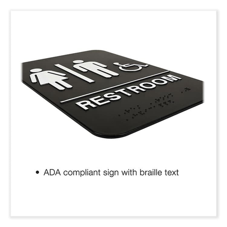 EXCELLO GLOBAL PRODUCTS Indoor/Outdoor Restroom Sign with Braille Text and Wheelchair, 6" x 9", Black Face, White Graphics, 3/Pack (EXOHD0036S) thumbnail 3