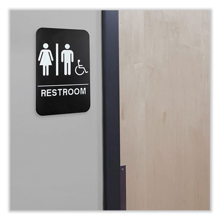 EXCELLO GLOBAL PRODUCTS Indoor/Outdoor Restroom Sign with Braille Text and Wheelchair, 6" x 9", Black Face, White Graphics, 3/Pack (EXOHD0036S) thumbnail 4