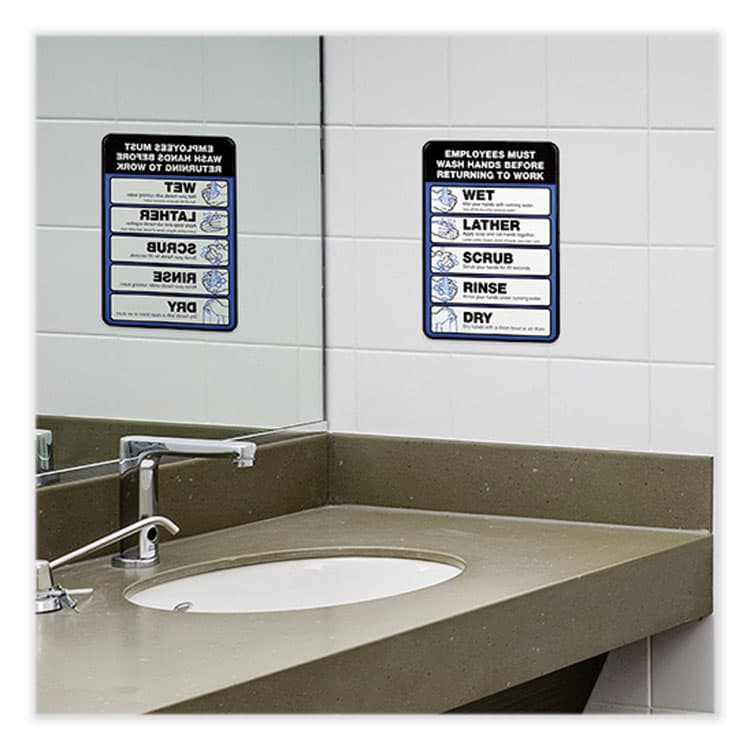 EXCELLO GLOBAL PRODUCTS Employees Must Wash Hands Indoor Wall Sign, 5" x 7", Black/Blue/White Face, Black/Blue Graphics, 2/Pack (EXOHD0171S) thumbnail 4
