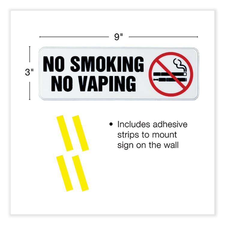 EXCELLO GLOBAL PRODUCTS No Smoking No Vaping Indoor/Outdoor Wall Sign, 9" x 3", Black Face, Black/Red Graphics, 4/Pack (EXOHD0175S) thumbnail 2
