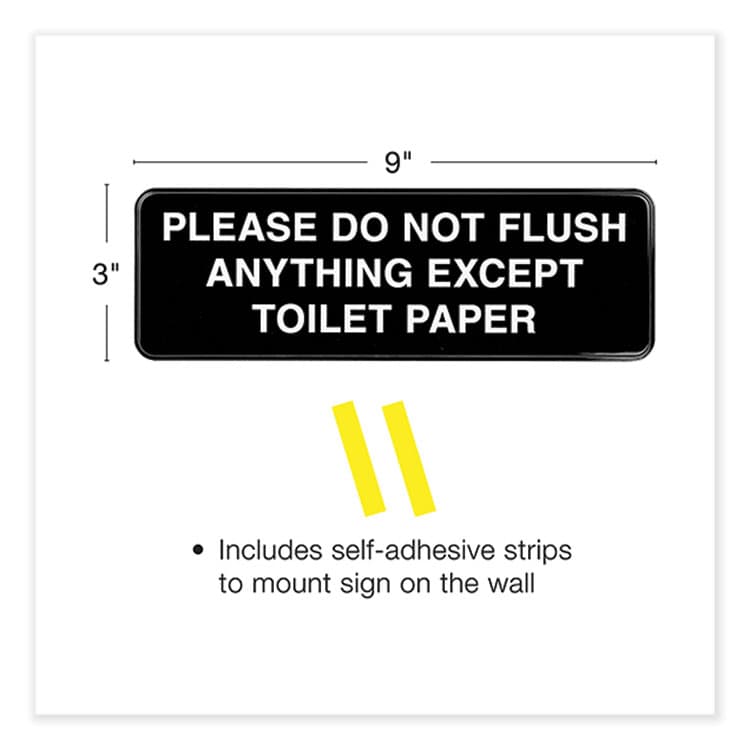 EXCELLO GLOBAL PRODUCTS Please Do Not Flush Indoor/Outdoor Wall Sign, 9" x 3", Black Face, White Graphics, 3/Pack (EXOHD0255S) thumbnail 2