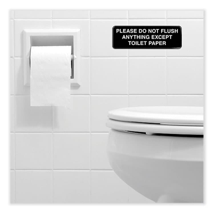 EXCELLO GLOBAL PRODUCTS Please Do Not Flush Indoor/Outdoor Wall Sign, 9" x 3", Black Face, White Graphics, 3/Pack (EXOHD0255S) thumbnail 4