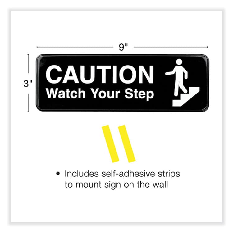 EXCELLO GLOBAL PRODUCTS Caution Watch Your Step Indoor/Outdoor Wall Sign, 9" x 3", Black Face, White Graphics, 3/Pack (EXOHD0268S) thumbnail 2