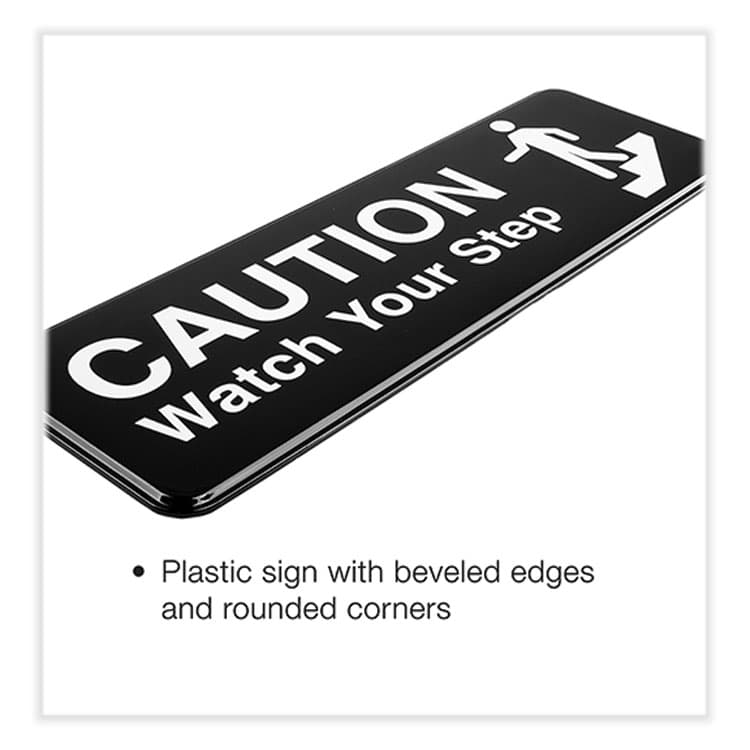 EXCELLO GLOBAL PRODUCTS Caution Watch Your Step Indoor/Outdoor Wall Sign, 9" x 3", Black Face, White Graphics, 3/Pack (EXOHD0268S) thumbnail 3
