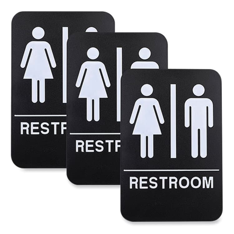 EXCELLO GLOBAL PRODUCTS Indoor/Outdoor Restroom with Braille Text, 6 x 9, Black Face, White Graphics, 3/Pack (EXOHD0275S)