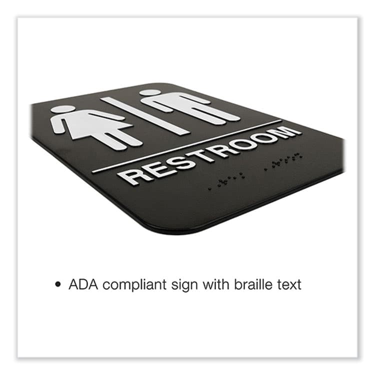 EXCELLO GLOBAL PRODUCTS Indoor/Outdoor Restroom with Braille Text, 6 x 9, Black Face, White Graphics, 3/Pack (EXOHD0275S) thumbnail 3