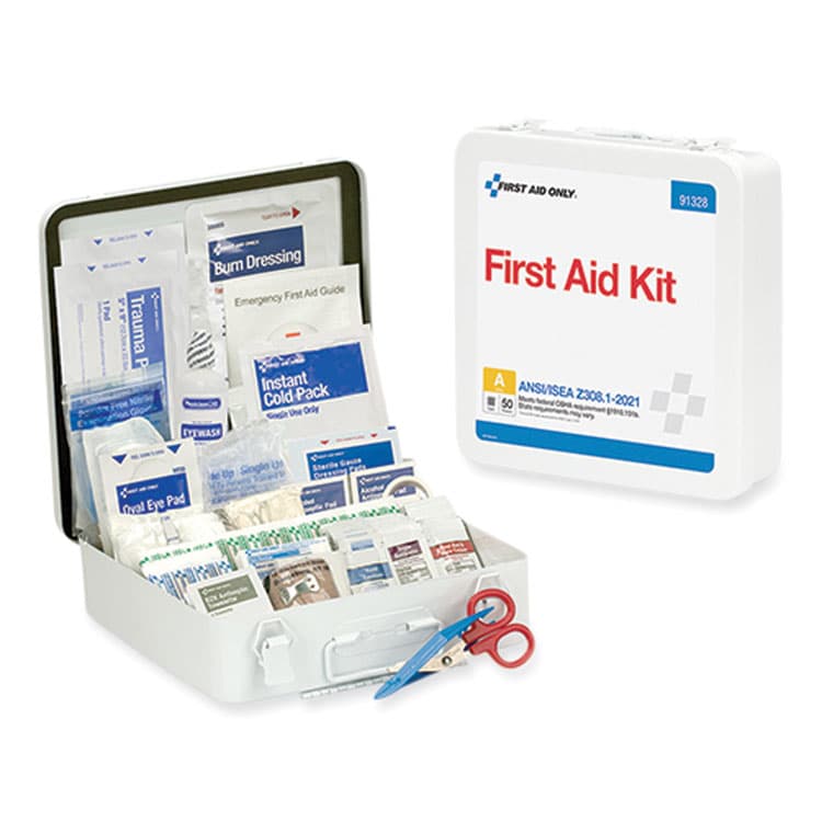 FIRST AID ONLY, . ANSI 2021 Type III First Aid Kit for 50 People, 184 Pieces, Metal Case (FAO91328)