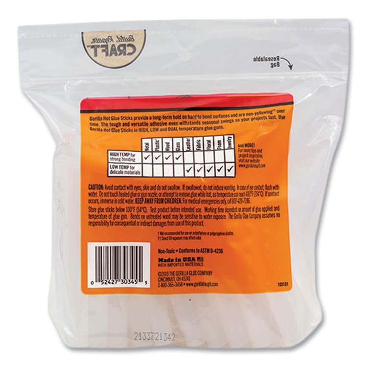 GORILLA GLUE COMPANY Hot Glue Sticks, 0.43" dia x 4", Dries Clear, 45/Pack (GOR3034502) thumbnail 2