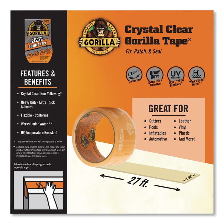 GORILLA GLUE COMPANY Crystal Clear Tape, 3" Core, 1.88" x 9 yds (GOR6027007) thumbnail 4
