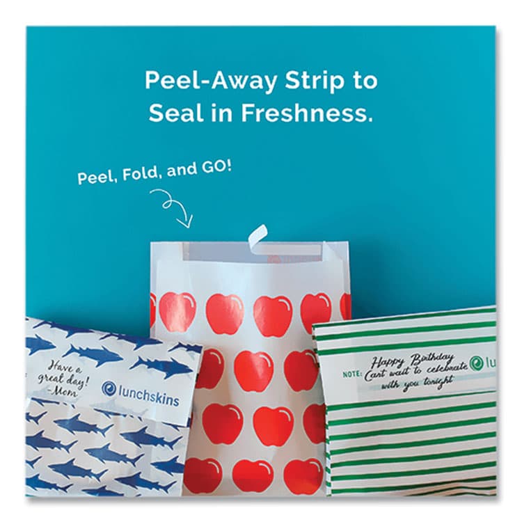3GREENMOMS, LLC Peel and Seal Sandwich Bag with Closure Strip, 6.3" x 2" x 7.9", Blue Sharks/White, 50/Box (LCH854735005904) thumbnail 3