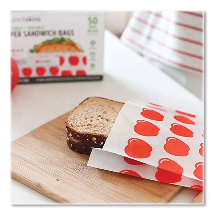 3GREENMOMS, LLC Peel and Seal Sandwich Bag with Closure Strip, 6.3" x 2" x 7.9", Red Apples/White, 50/Box (LCH854735005911) thumbnail 4